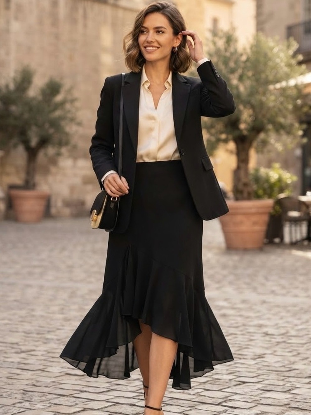 Cartise International Vintage Black Ruffle Hem Midi Skirt Gothic Romance Chic 8